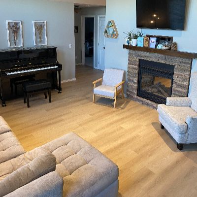 Luxury vinyl plank flooring installation in Saskatoon family room